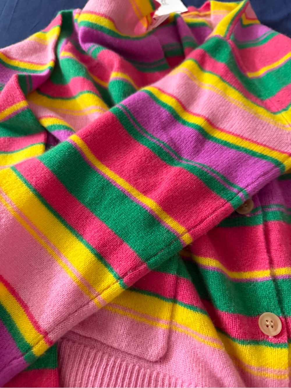 Velvet by Graham & Spencer Striped V-Neck Cardigan in Pink, Green & Yellow - Picture 8 of 10
